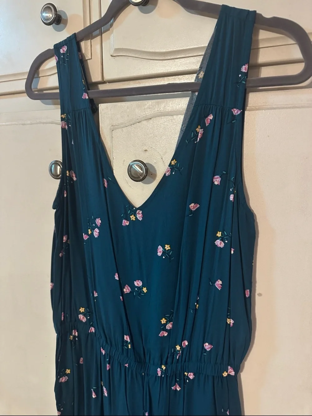 Old Navy Teal V-Neck Floral Sleeveless Jumpsuit